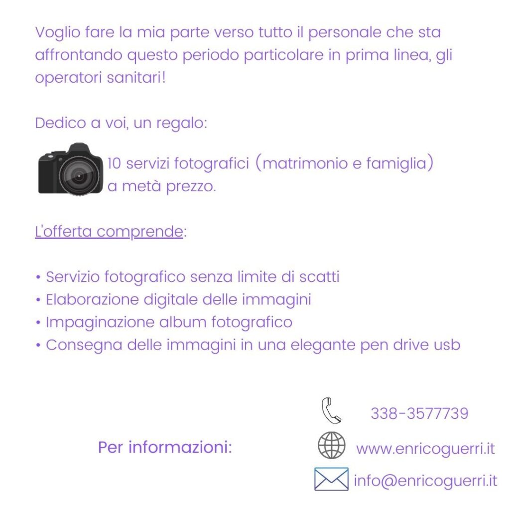 offerta servizio fotografico matrimonio per operatori sanitari